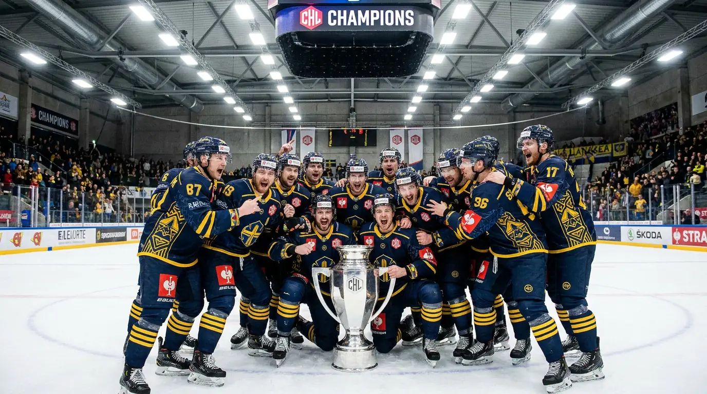 CHL Swedish and Finnish club celebrating after a Final Four win