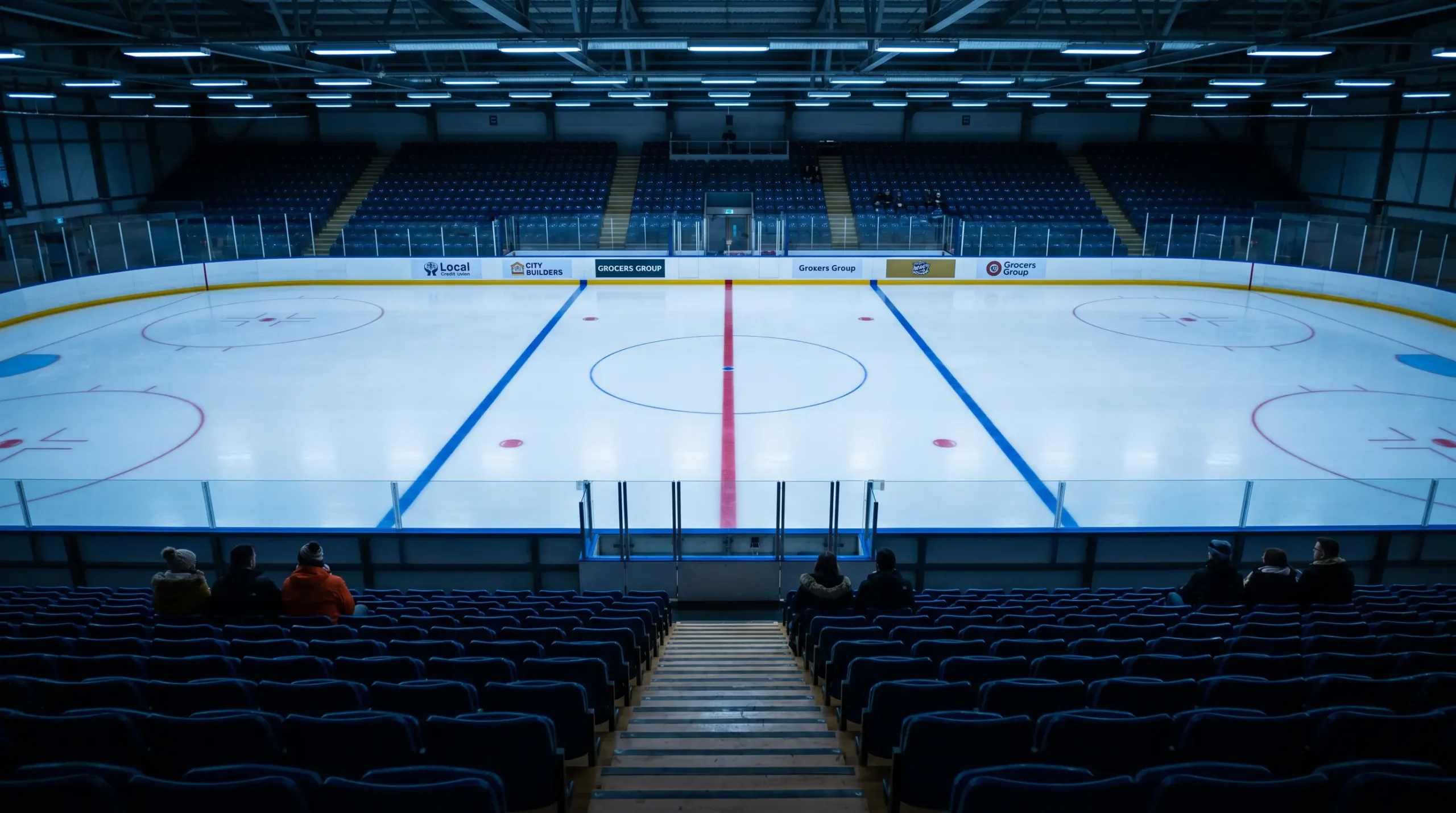 EIHL ice surface and centre faceoff dot at a British arena before puck drop on a 2025-26 fixture