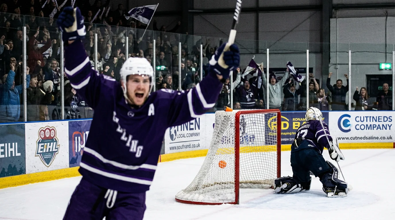 EIHL forward scoring the opening goal during a Saturday-night UK fixture