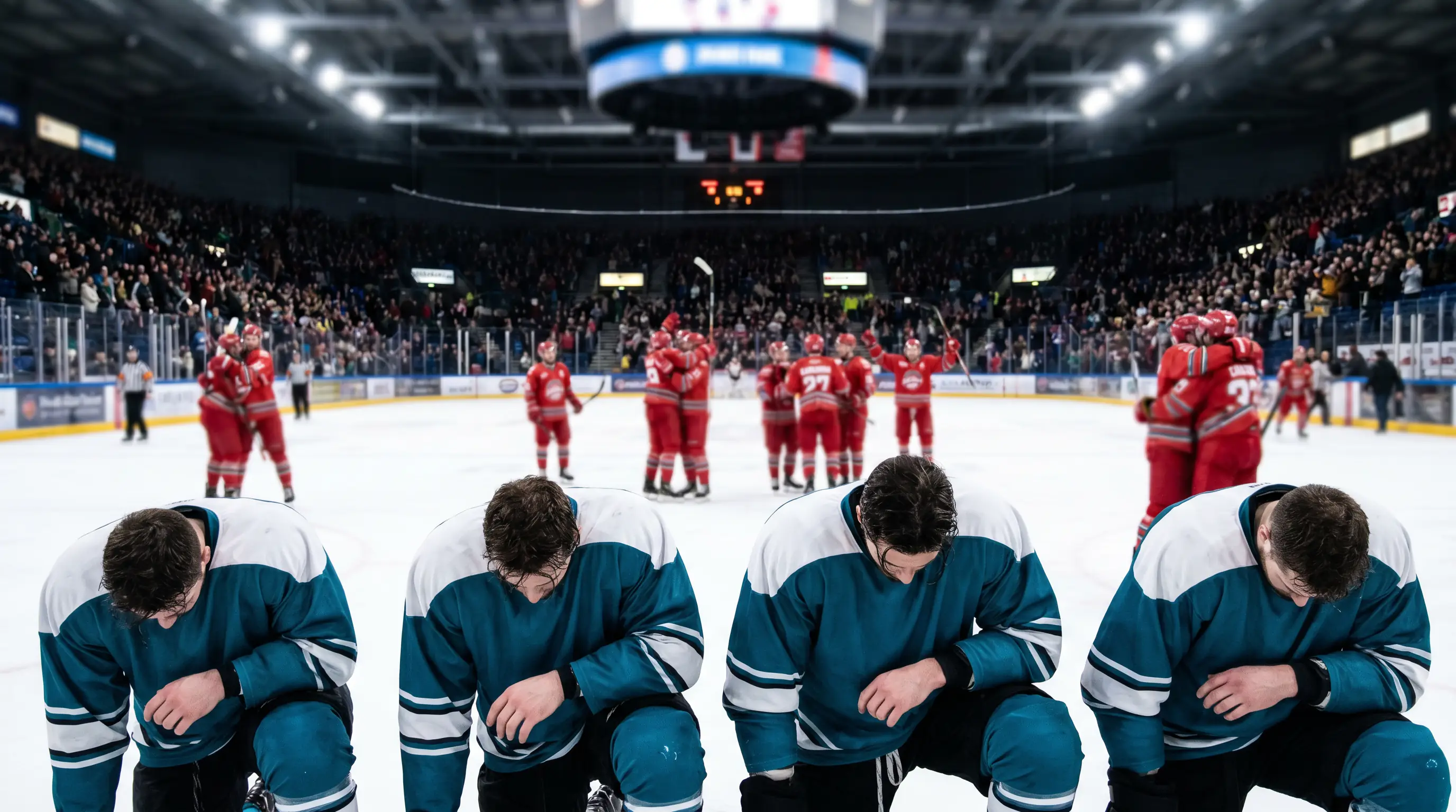EIHL team reacting after a Playoff Weekend exit at Motorpoint Arena Nottingham