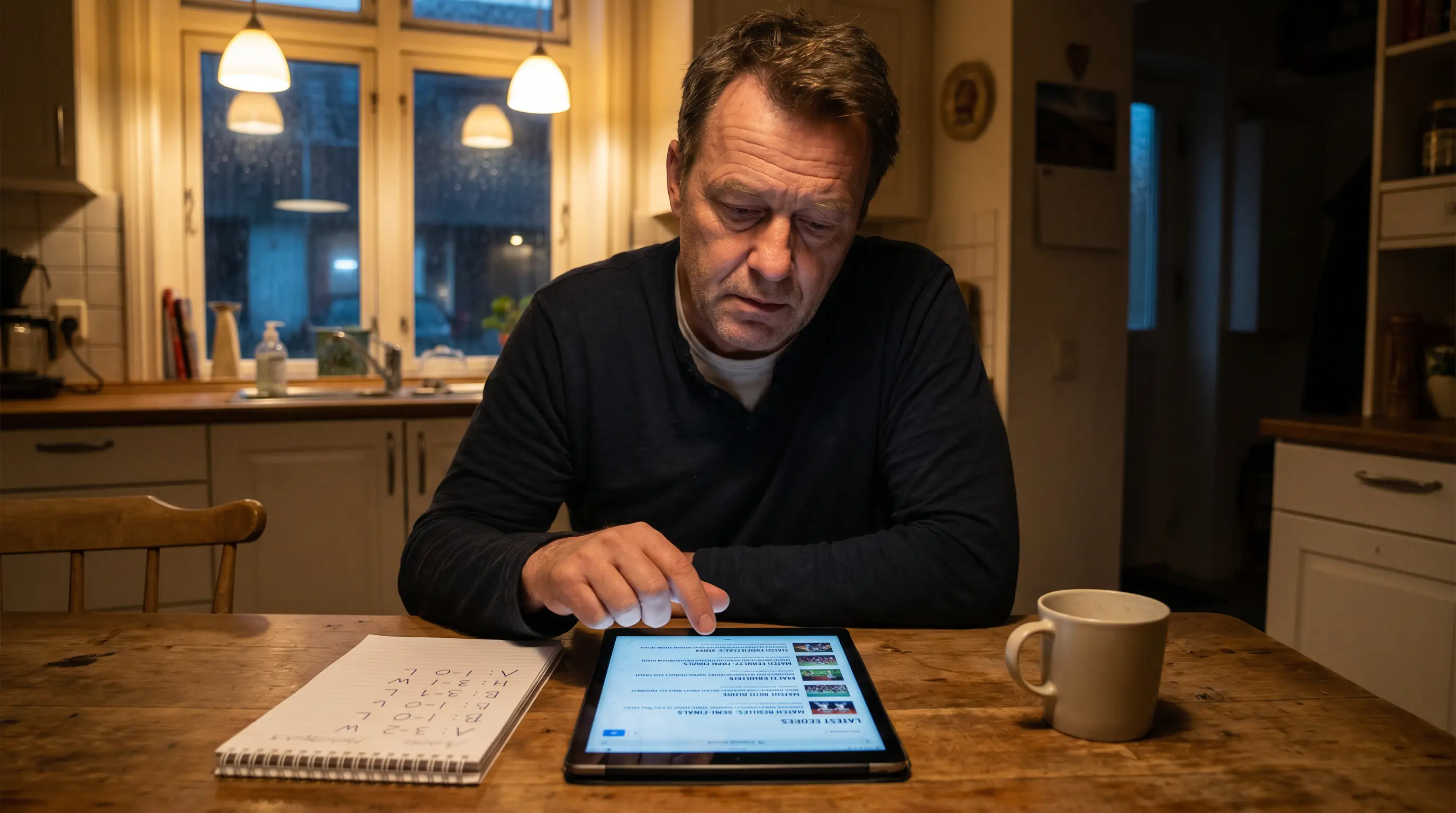 Punter checking acca results across multiple late-night NHL matches on a tablet
