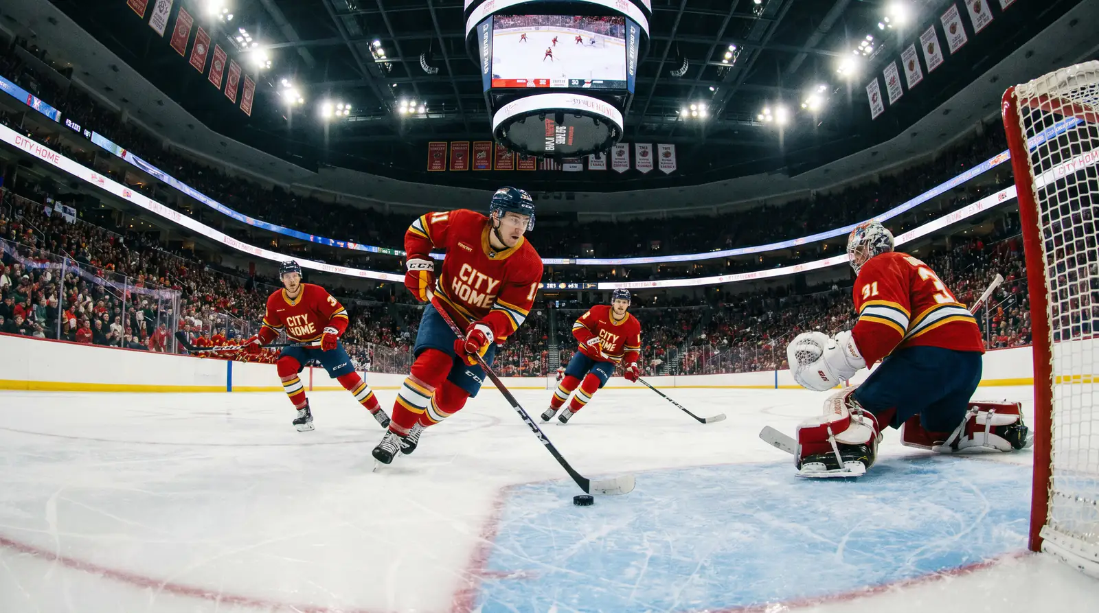 NHL high-scoring matchup where home moneyline and Over total are positively correlated