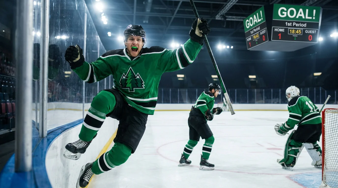 NHL forward celebrating after scoring the opening goal of the match in the first period
