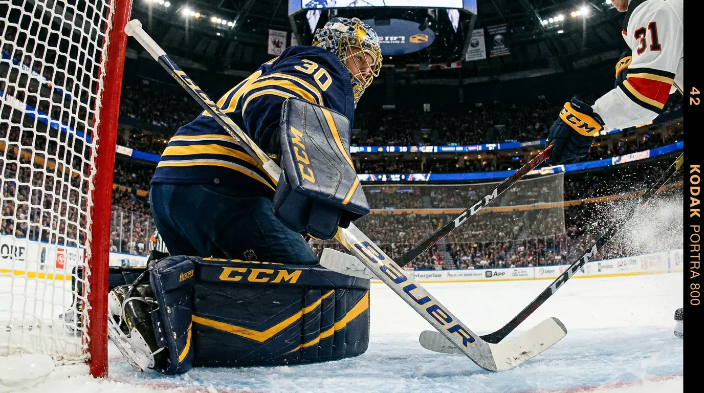 NHL playoff goaltender on the post in a low-scoring 1-0 game