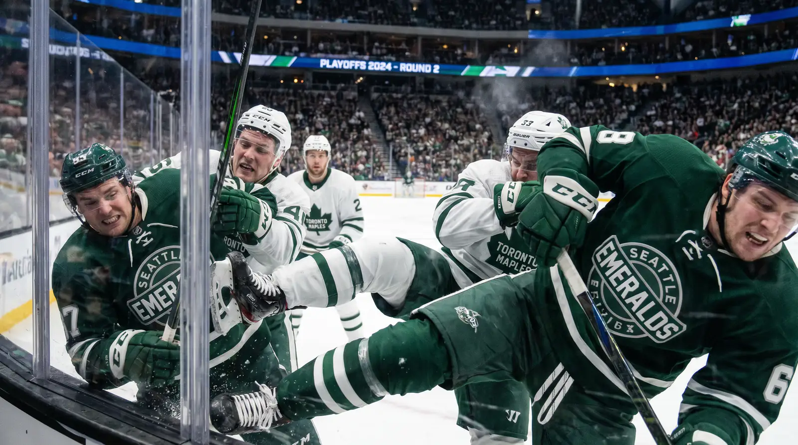 NHL playoff series action where home-ice advantage shrinks compared to the regular season