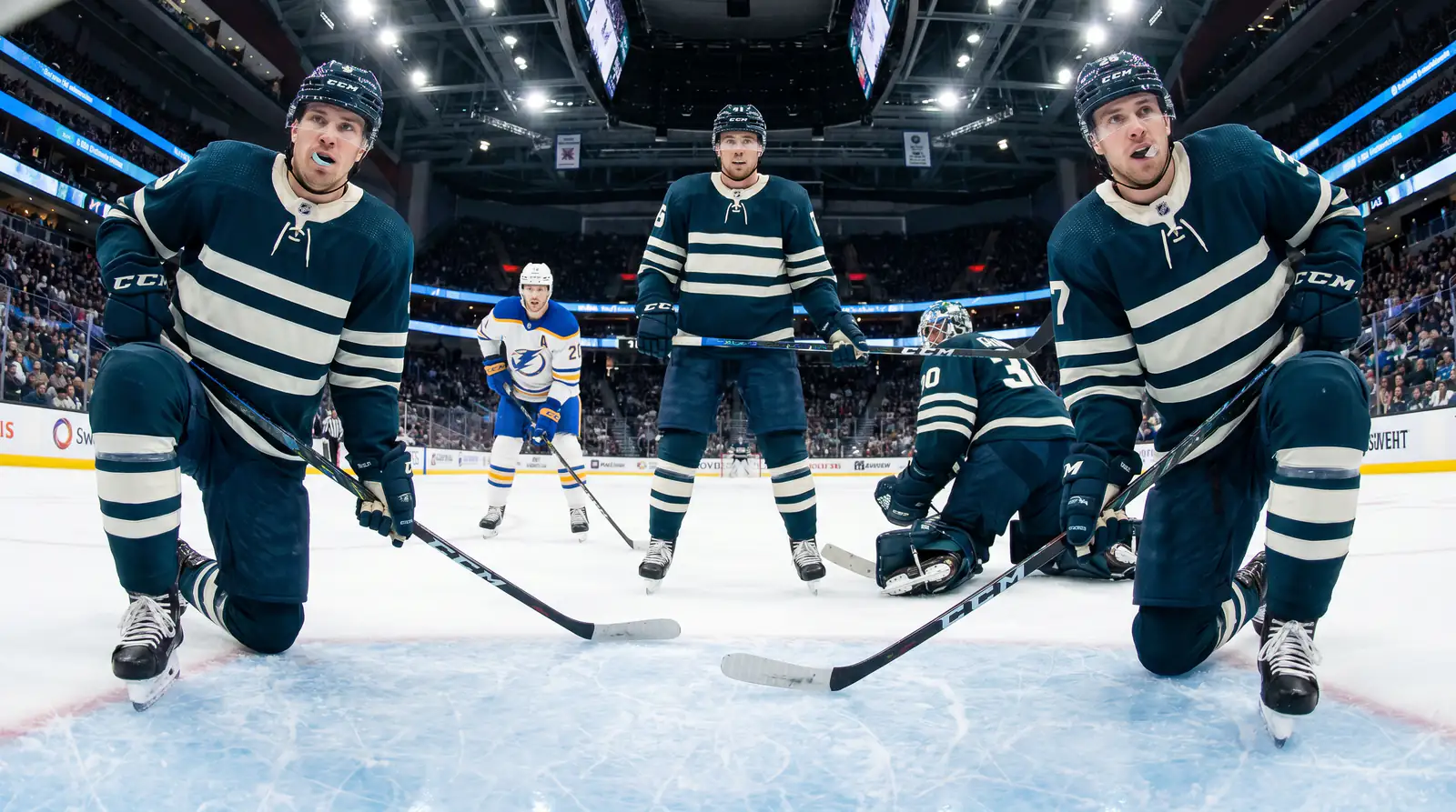 NHL top line forwards lining up for an opening shift at the start of the first period