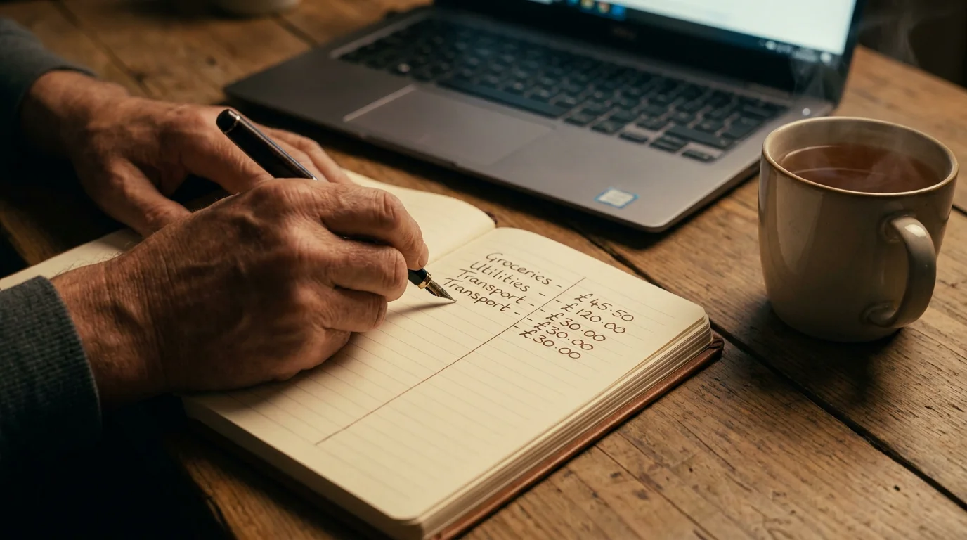 Hockey punter writing stake sizes for anytime scorer plays in a tracking notebook
