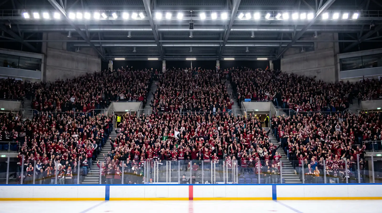 EIHL home crowd at Vindico Arena cheering during a Cardiff Devils home match